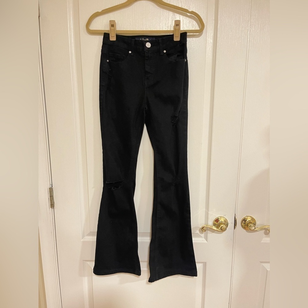Indigo Rein black flare distressed jeans​​​​​